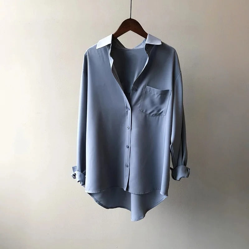 Women's Silk Button-Down Blouse with Chest Pocket