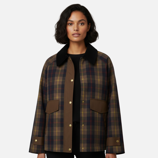 Women’s Plaid Wool Shirt with Collar – Vintage Outdoor Style