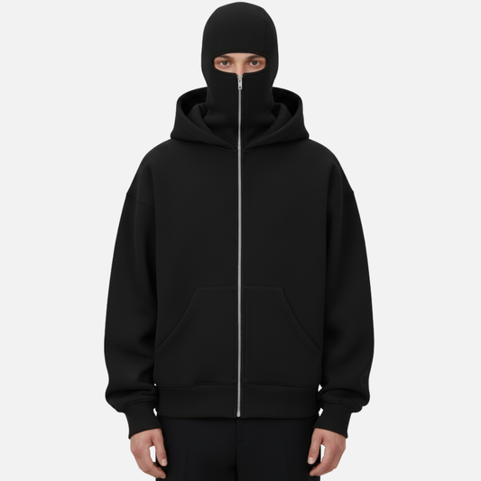 Men’s Full Zip Balaclava Hoodie – Streetwear Tech Fleece Jacket