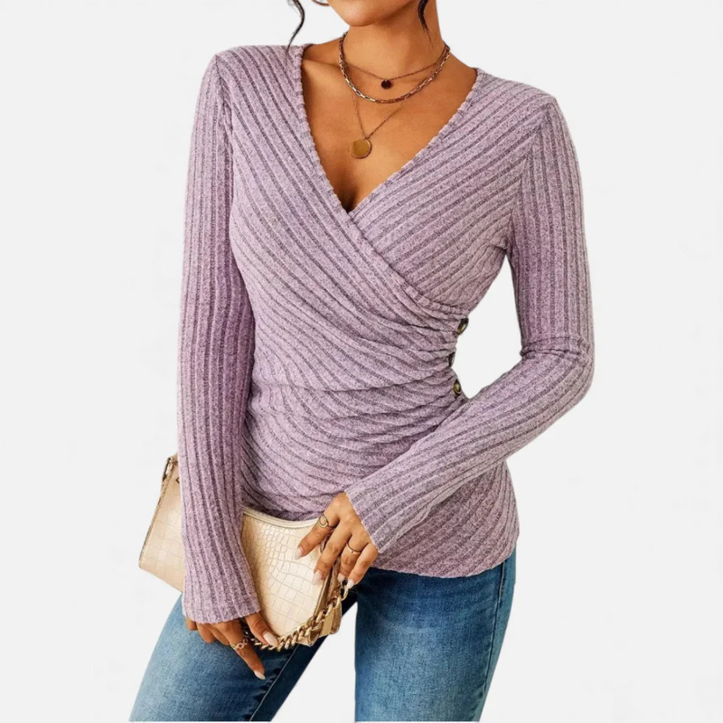 Women's Top – Wrap-Front, Long Sleeve, Ribbed