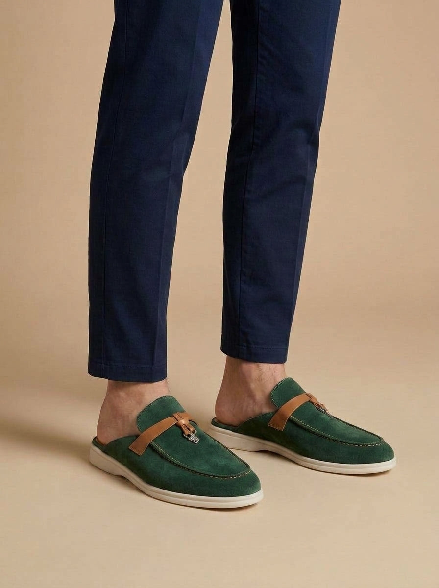 Lorenzo | Men's Suede Mule Loafers Slip-On — Green