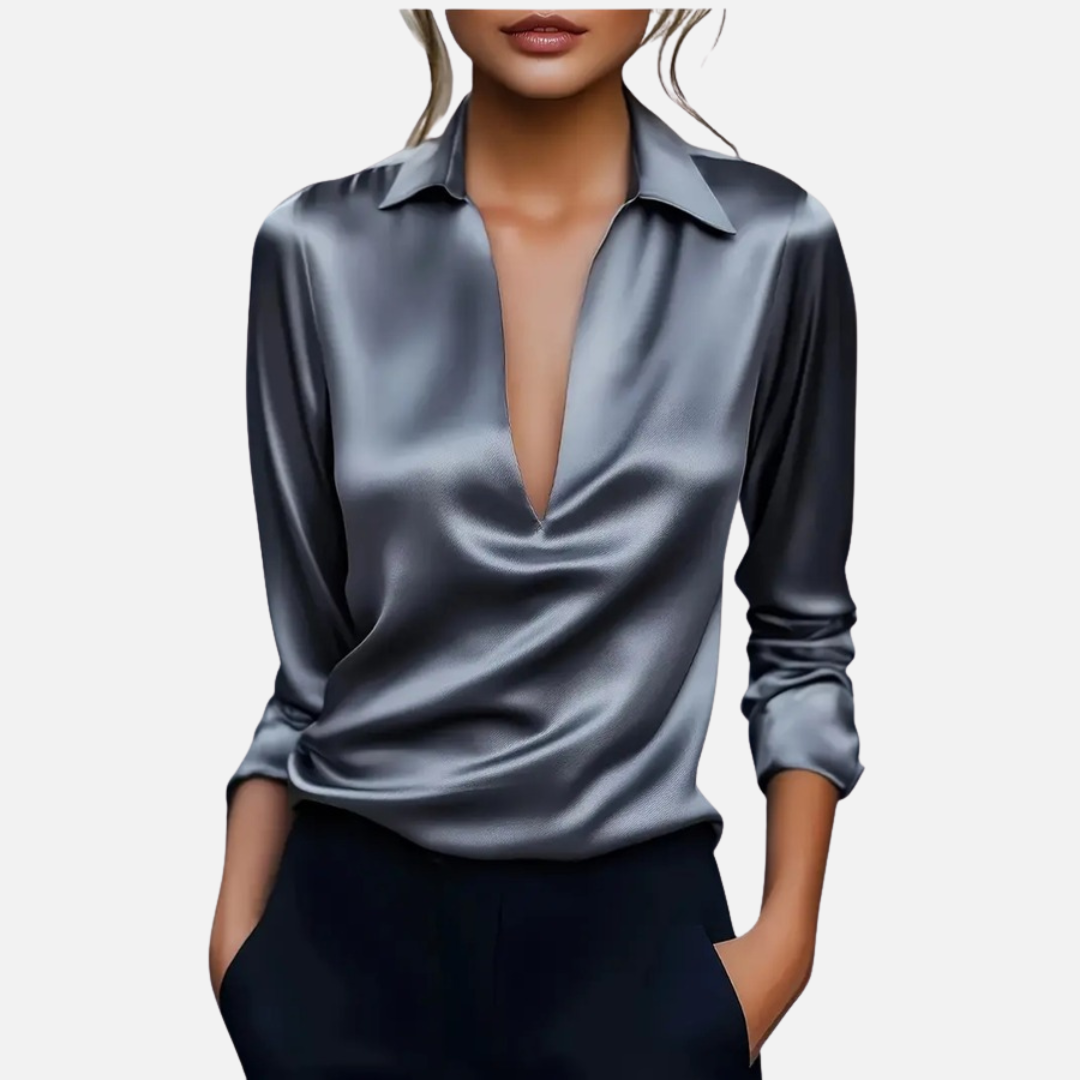 Women’s Elegant Draped Satin Blouse