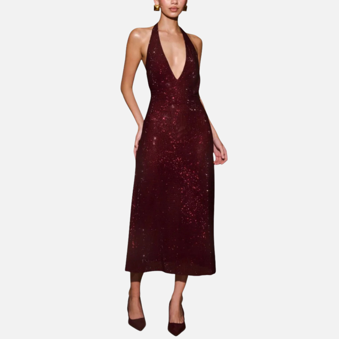 Women's Sequin Halter Neck Maxi Dress Backless