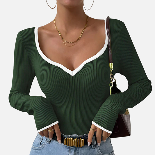 Women’s Ribbed V-Neck Long Sleeve Shirt