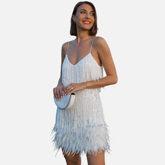 Fringe Feather Mini Dress Wedding Guest