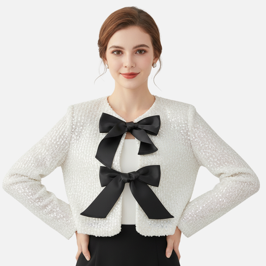 Women’s Sequin Cardigan with Satin Bows