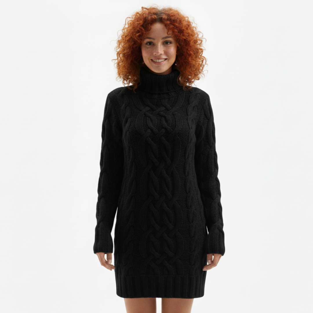 Women's Elegant Warm Cable Knit Sweater Dress