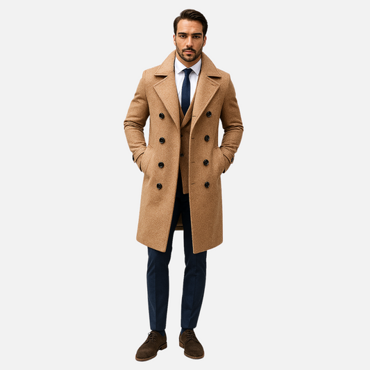 Men's Wool Overcoat - Smart Double Breasted Tailored Jacket