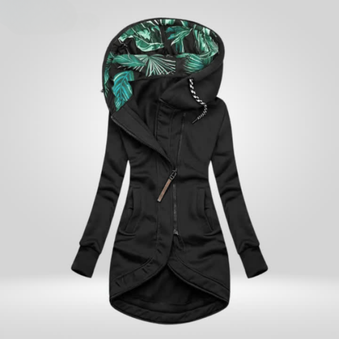 Women's Hooded Jacket – Longline, Asymmetric Zip