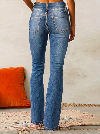Women's Flared Jeans – High-Rise, Double-Button Waist