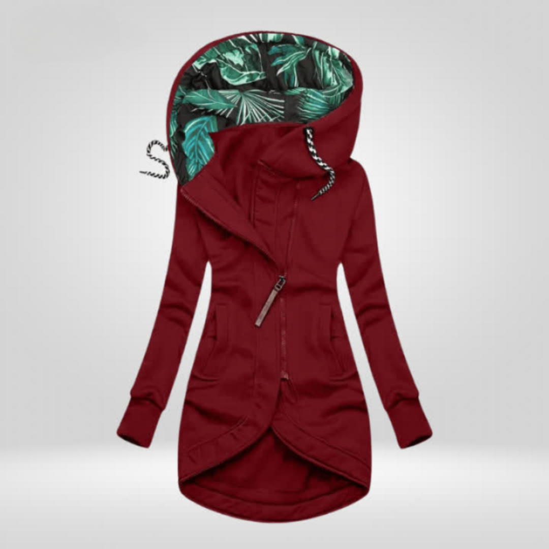 Women's Hooded Jacket – Longline, Asymmetric Zip