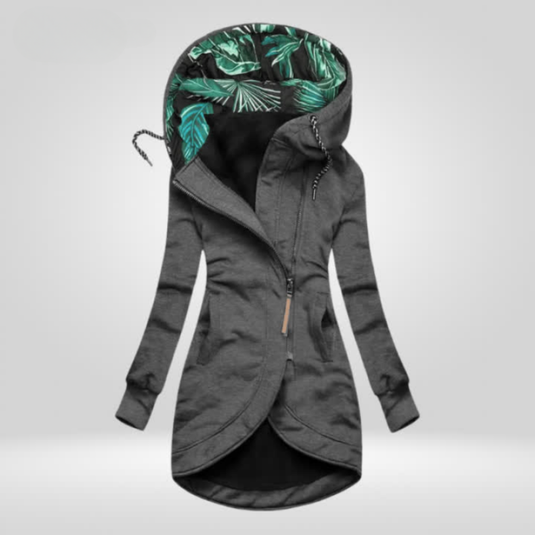 Women's Hooded Jacket – Longline, Asymmetric Zip