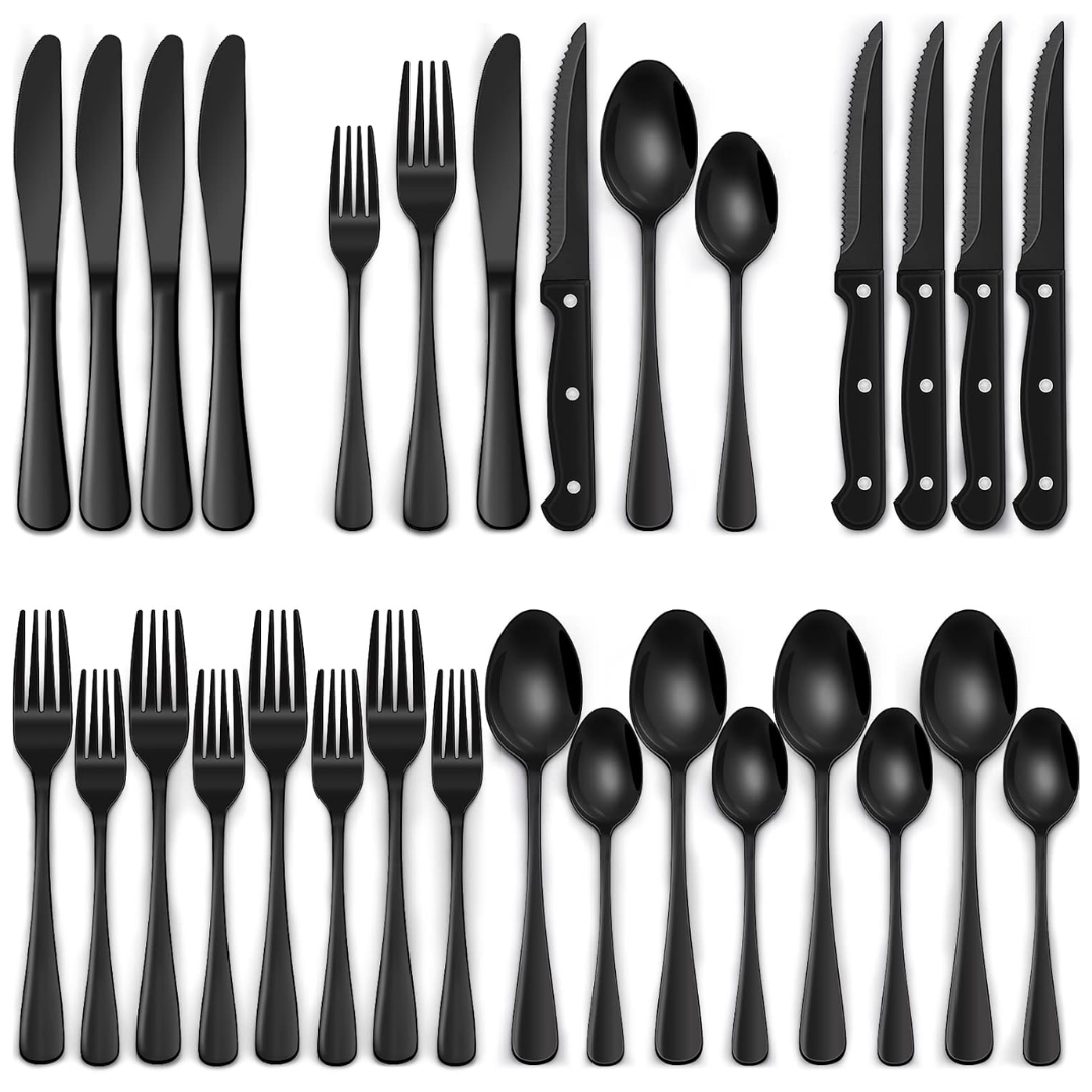 24-Piece Black Stainless Steel Cutlery Set 0