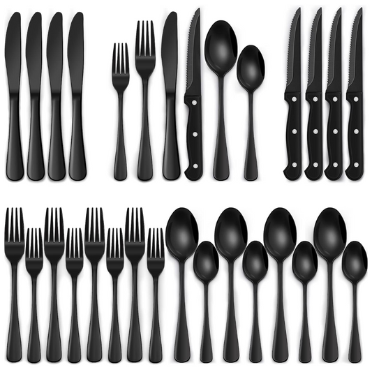24-Piece Black Stainless Steel Cutlery Set 0