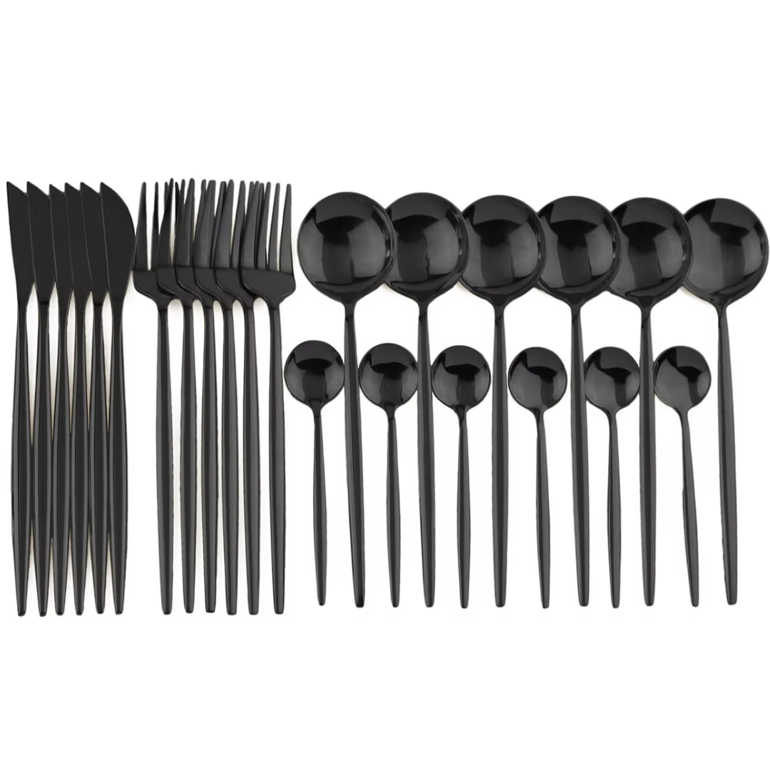 24-Piece Black Stainless Steel Cutlery Set 1