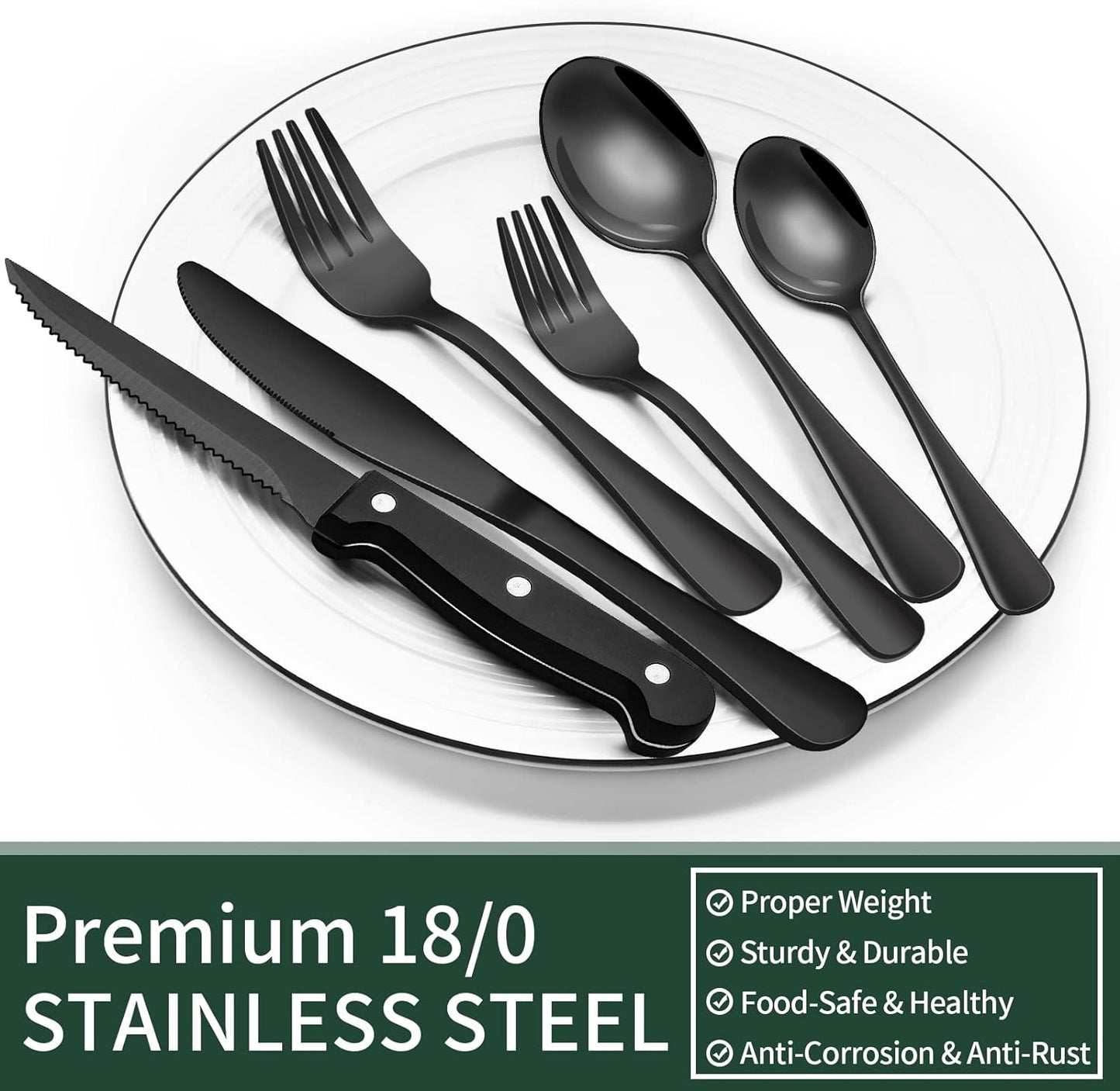 24-Piece Black Stainless Steel Cutlery Set 3