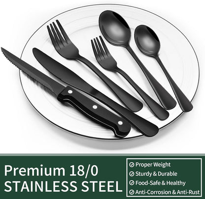 24-Piece Black Stainless Steel Cutlery Set 3