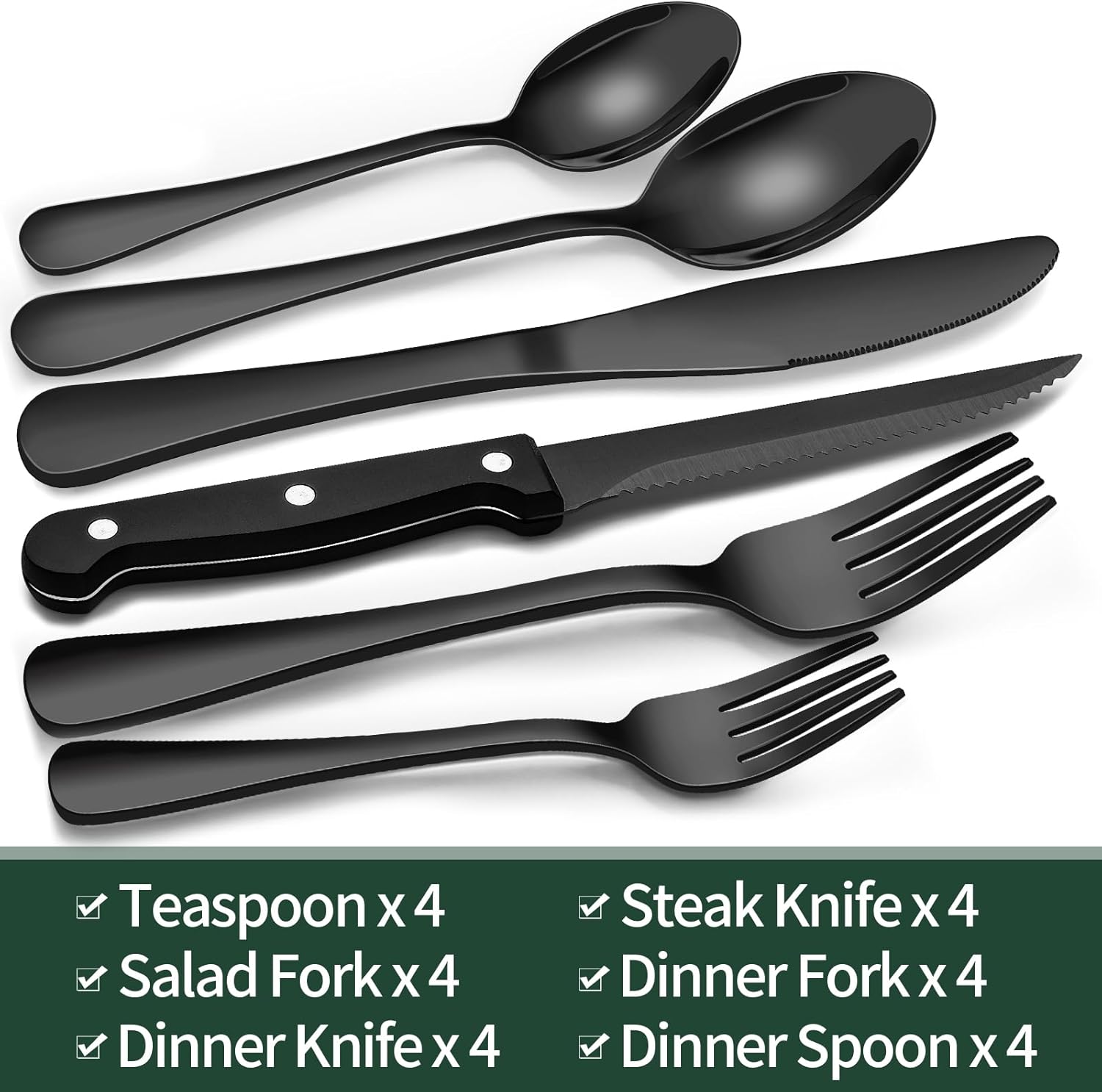 24-Piece Black Stainless Steel Cutlery Set 6