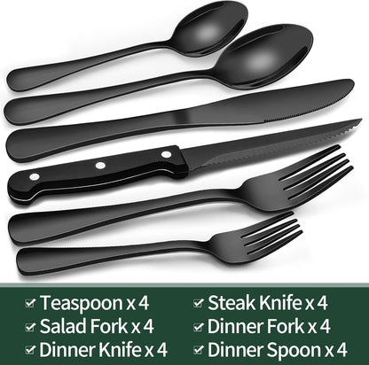 24-Piece Black Stainless Steel Cutlery Set 6