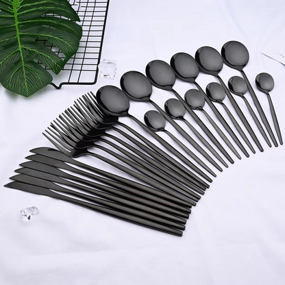 24-Piece Black Stainless Steel Cutlery Set 7