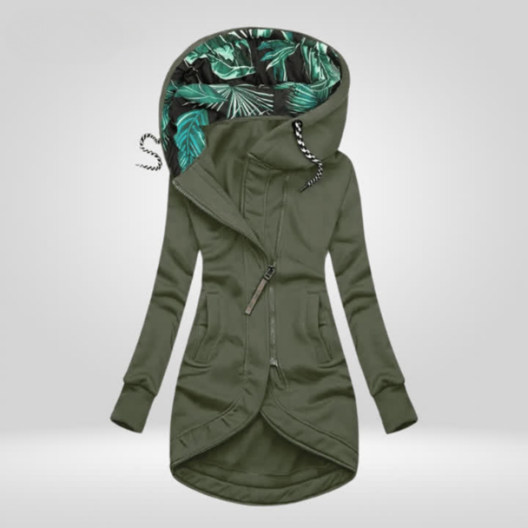 Women's Hooded Jacket – Longline, Asymmetric Zip