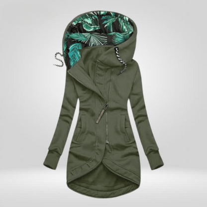 Women's Hooded Jacket – Longline, Asymmetric Zip