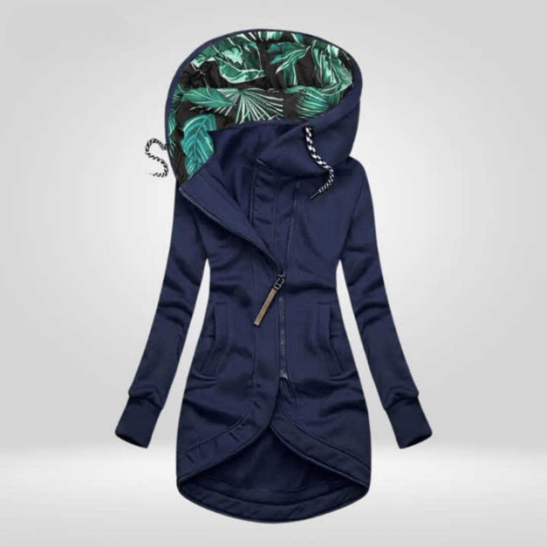 Women's Hooded Jacket – Longline, Asymmetric Zip