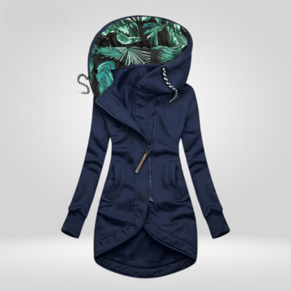 Women's Hooded Jacket – Longline, Asymmetric Zip