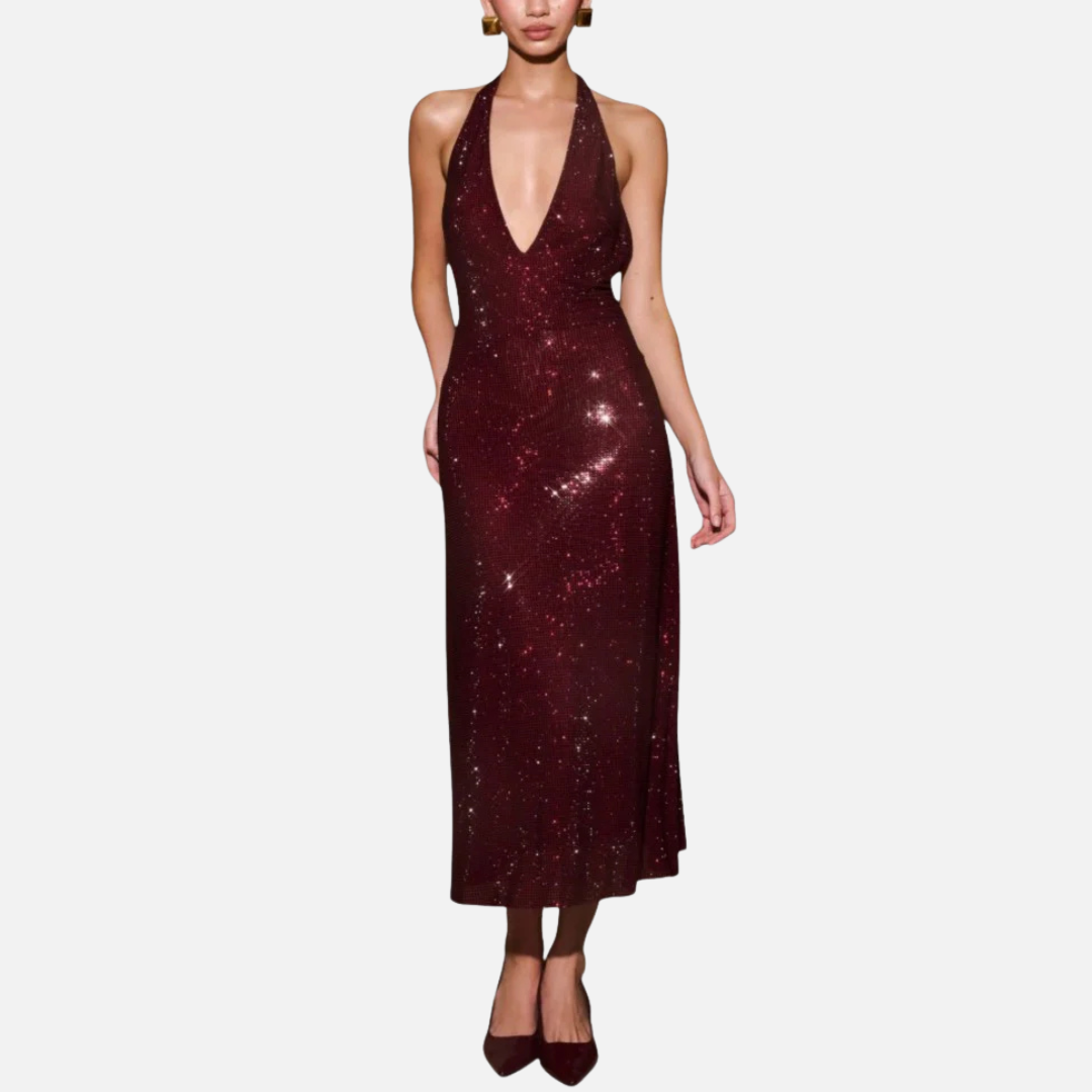 Women's Sequin Halter Neck Maxi Dress Backless