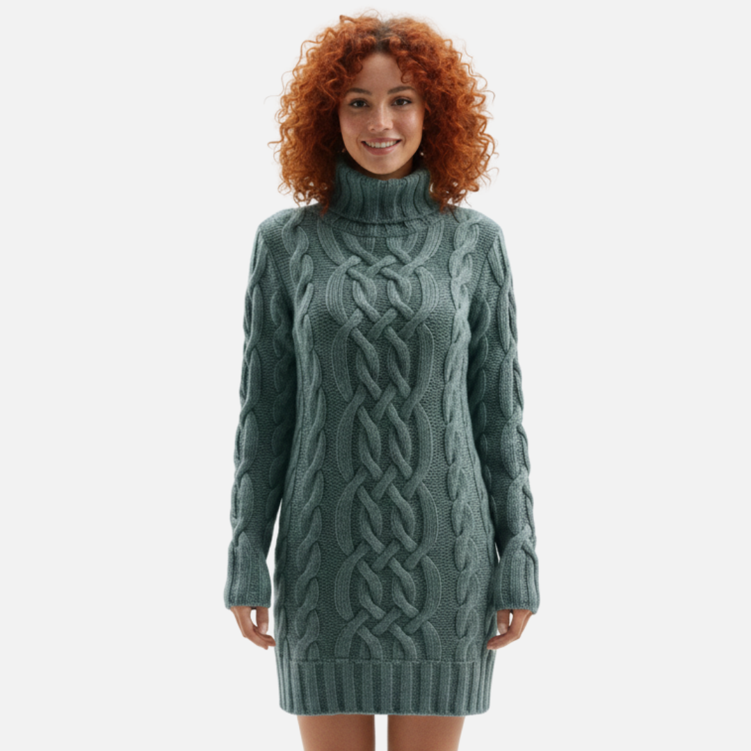 Women's Elegant Warm Cable Knit Sweater Dress