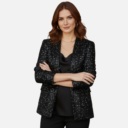 Women’s Sequin Tweed Jacket – Elegant Sparkling Blazer