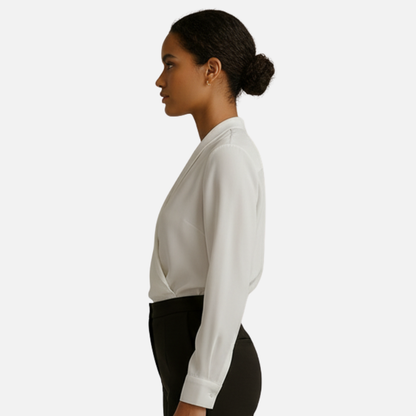 Women’s Elegant Wrap Blouse – Long Satin Sleeve V-Neck Top