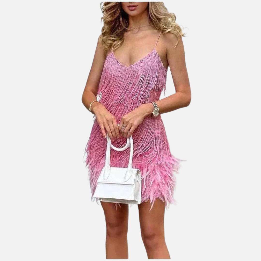 Fringe Feather Mini Dress Wedding Guest