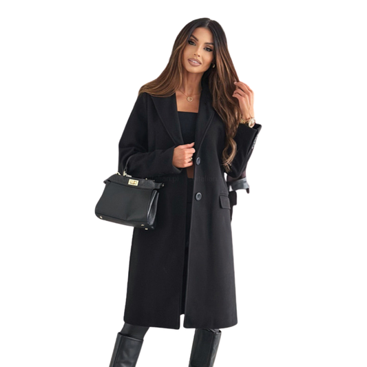 Women’s Elegant Long Coat – Wool Blend Double-Breasted Jacket