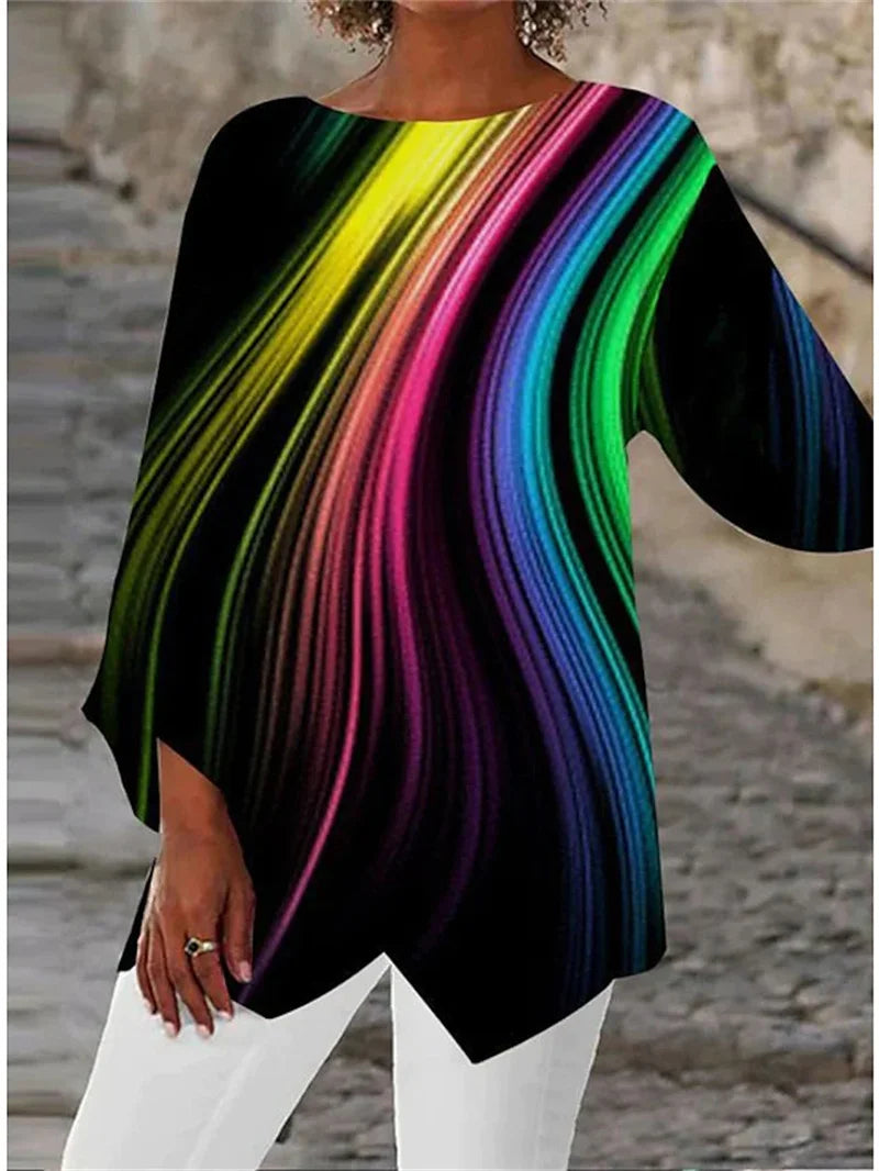 Women's Tunic Top – Asymmetrical Hem, Sparkly Print