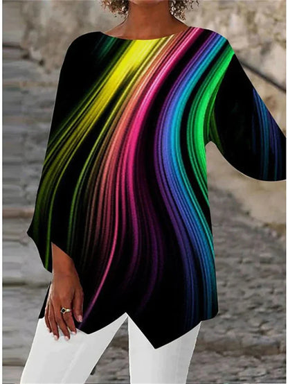 Women's Tunic Top – Asymmetrical Hem, Sparkly Print