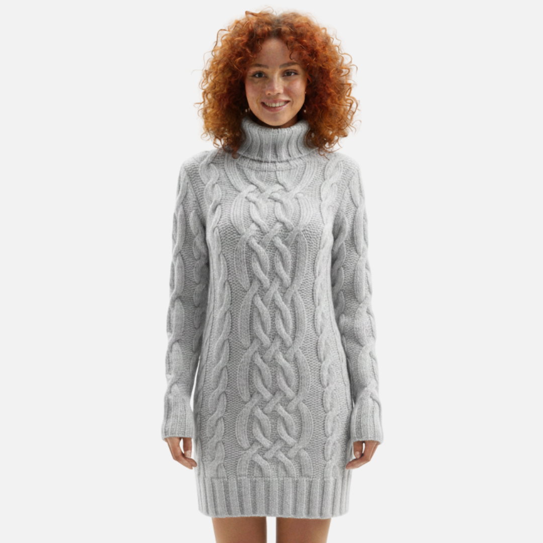 Women's Elegant Warm Cable Knit Sweater Dress