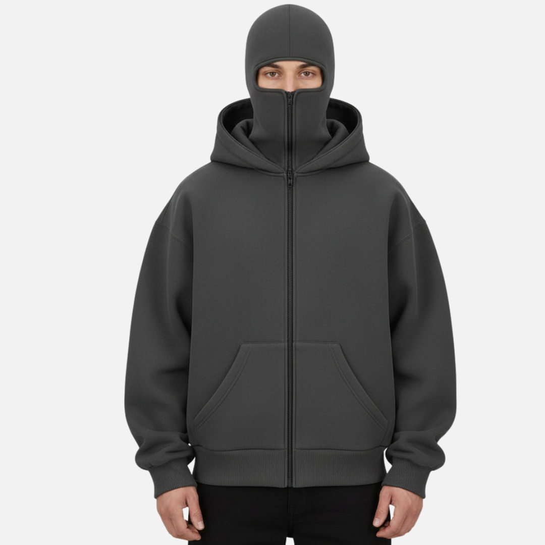 Men’s Full Zip Balaclava Hoodie – Streetwear Tech Fleece Jacket
