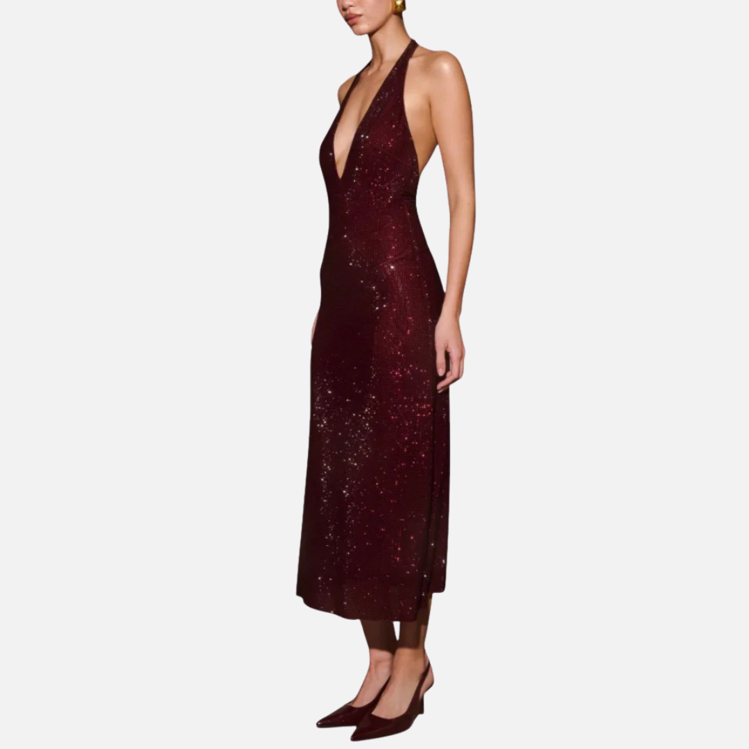Women's Sequin Halter Neck Maxi Dress Backless