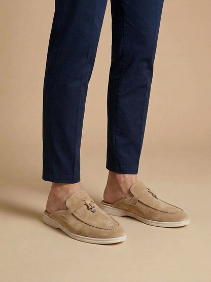 Lorenzo | Men's Suede Mule Loafers Slip-On — Beige