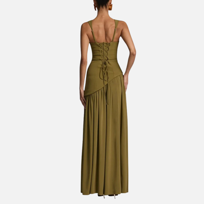 Maxi Halter Dress Olive Green with Slit