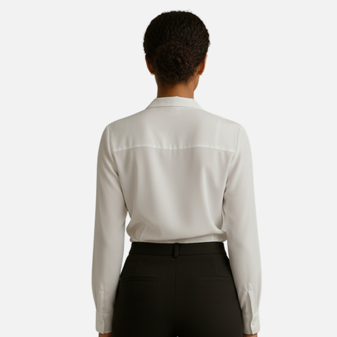 Women’s Elegant Wrap Blouse – Long Satin Sleeve V-Neck Top