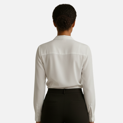 Women’s Elegant Wrap Blouse – Long Satin Sleeve V-Neck Top