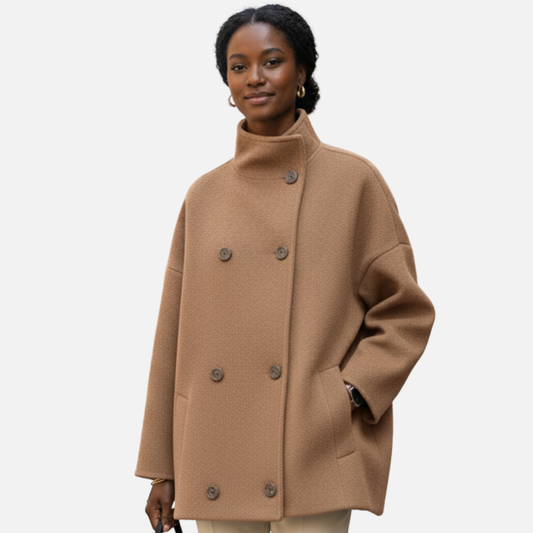 Women’s Oversized Wool Peacoat – Modern Double Breasted Jacket