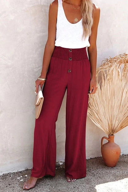 Women's High-Waisted Wide-Leg Pants with Buttons