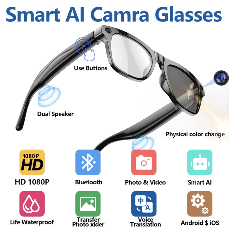 4K AI smart camera glasses photochromatic travel hands-free 7