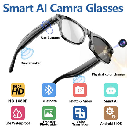 4K AI smart camera glasses photochromatic travel hands-free 7