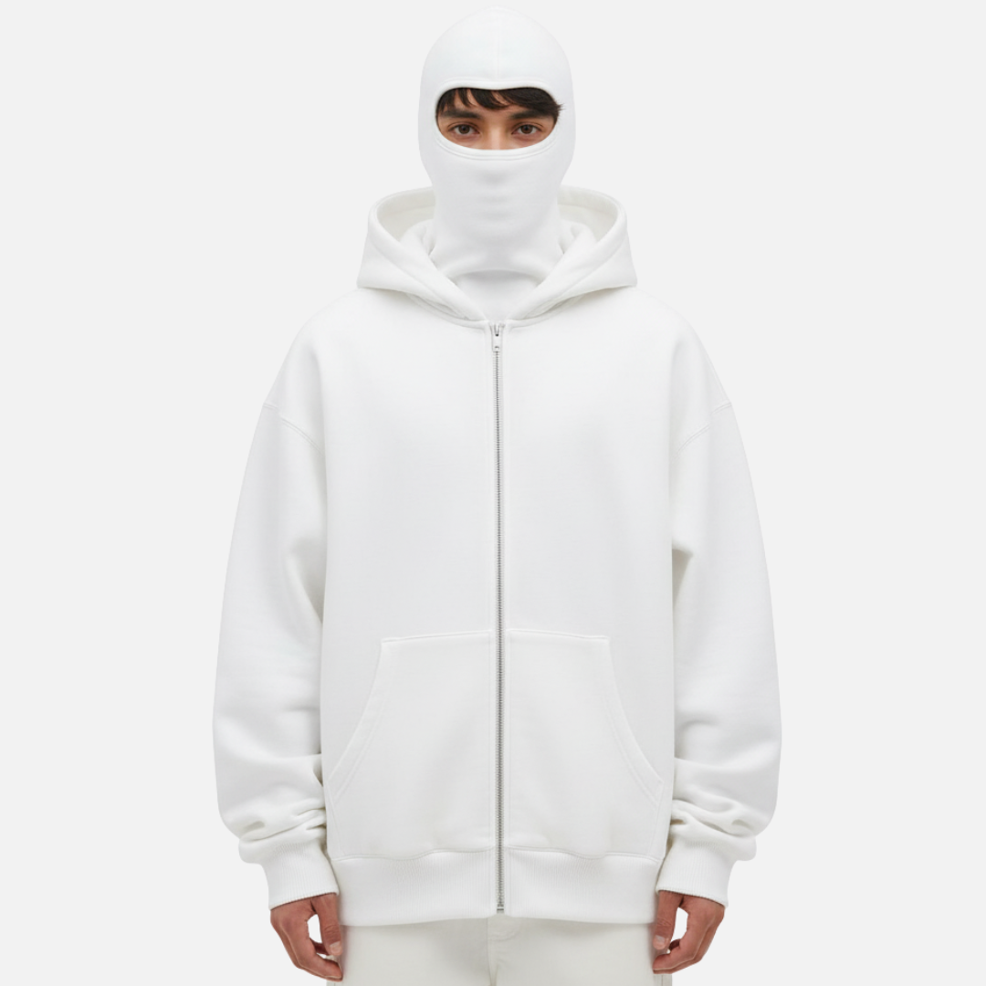 Men’s Full Zip Balaclava Hoodie – Streetwear Tech Fleece Jacket