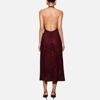 Women's Sequin Halter Neck Maxi Dress Backless