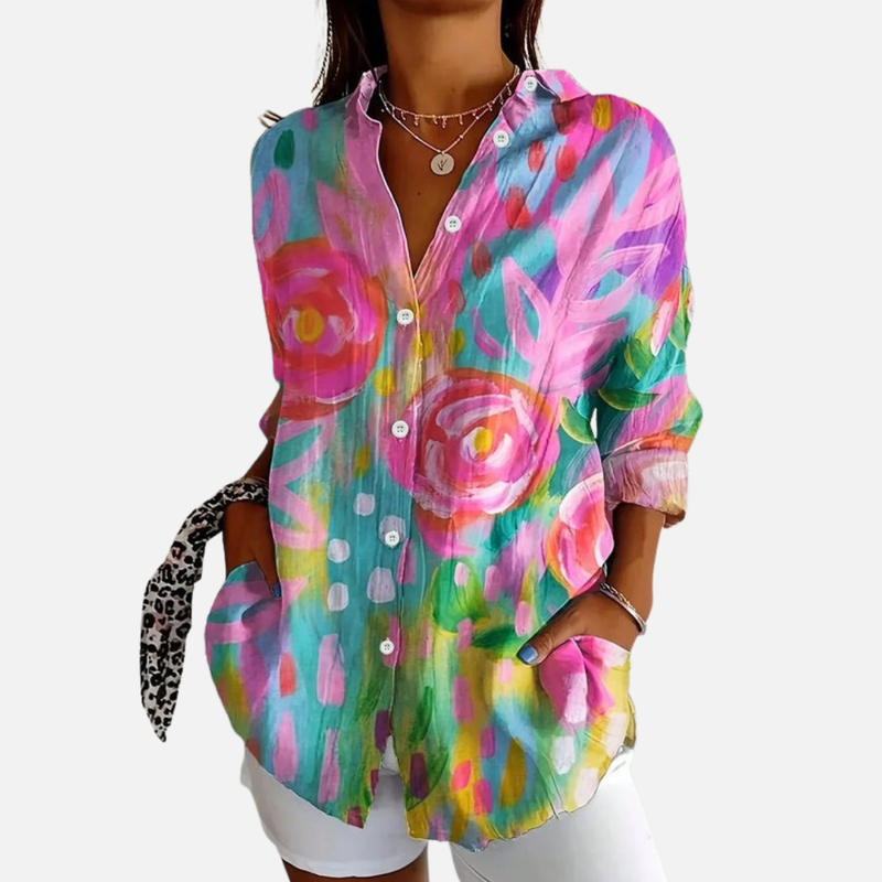 Women's Blouse – Floral Print, Button-Down